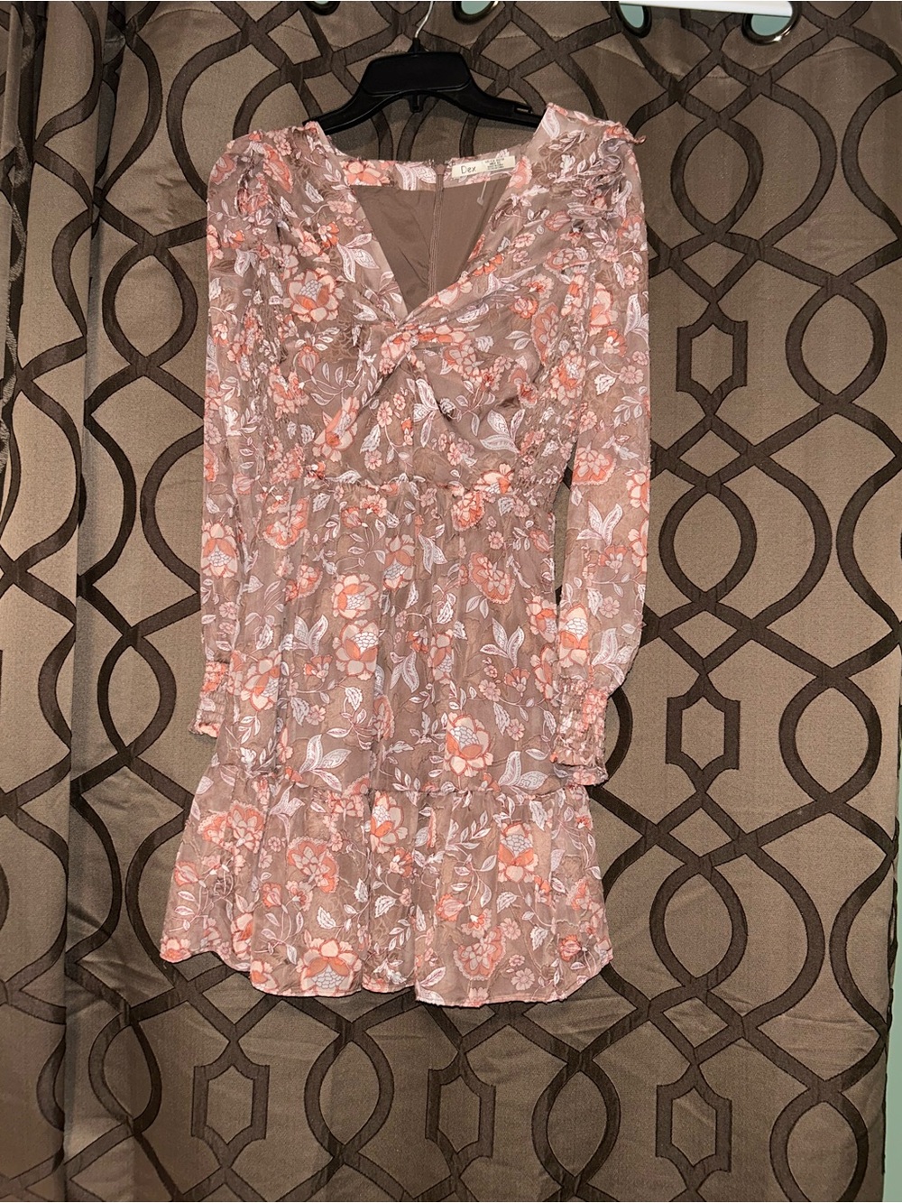 Dex Mauve Floral Mini Dress with Peach Blooms